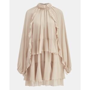 Commense Blush Semi-Sheer Chiffon Ruffle Mini Dress Cape Sleeve Overlay – Size L